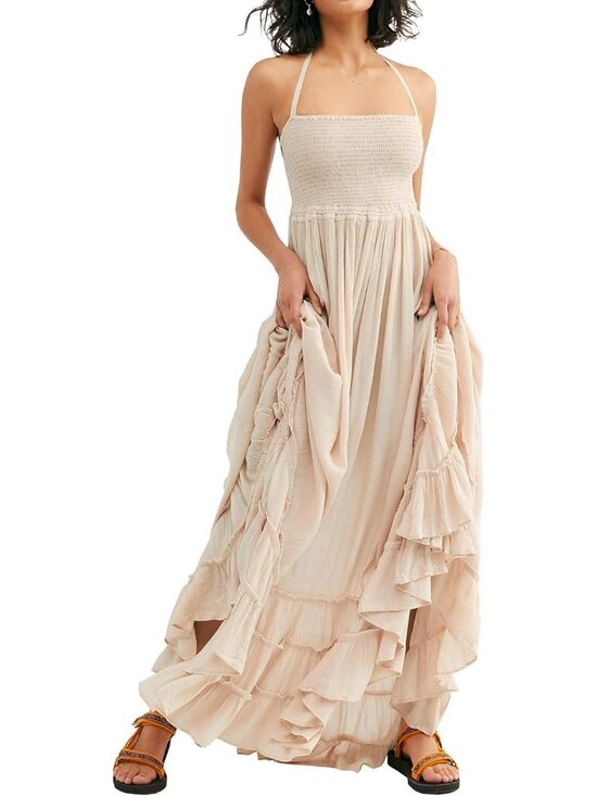Dresses & Skirts - Women's Beige Summer Boho Sexy Backless Long Comfortable Stylish Maxi Dress